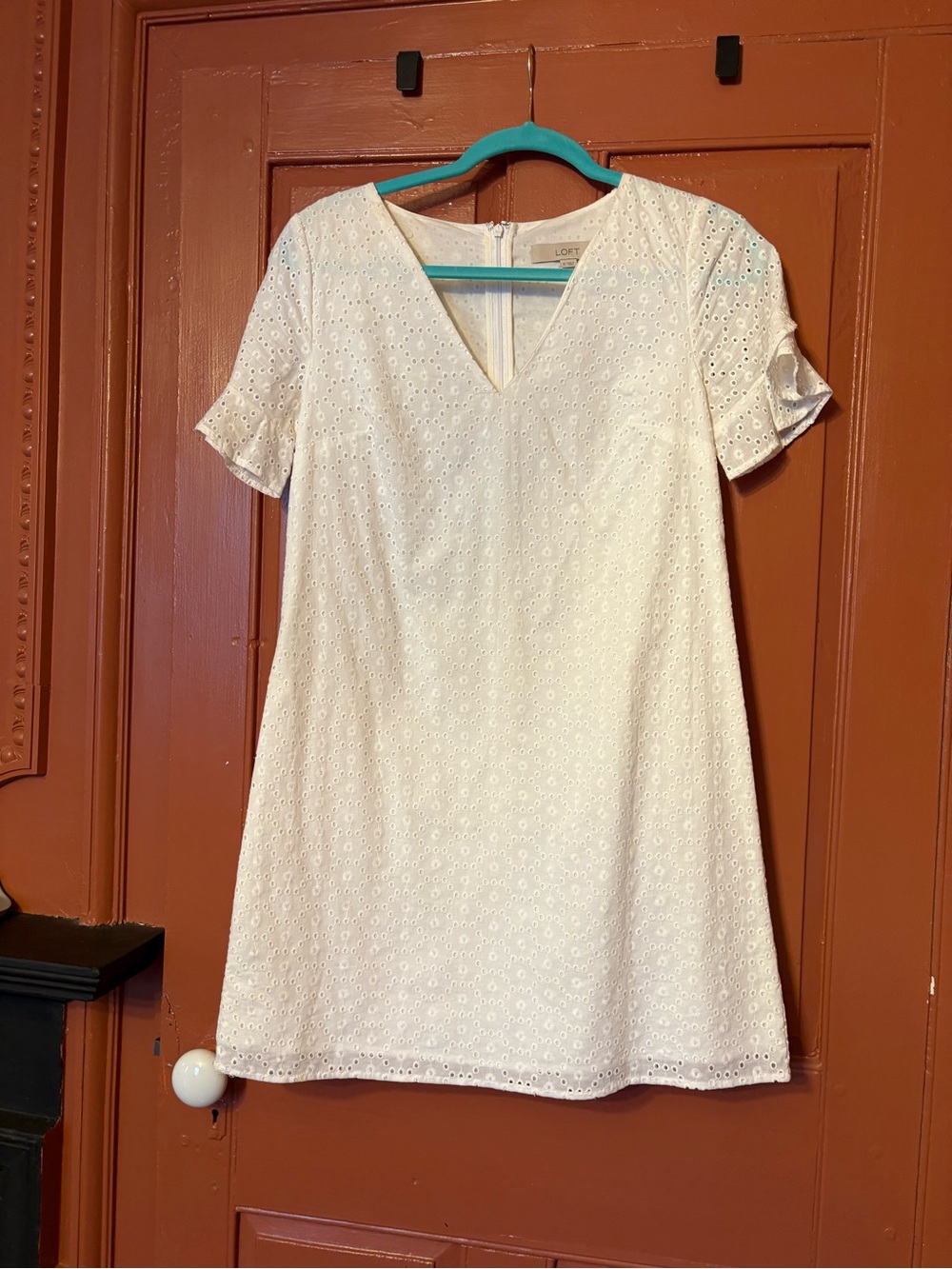 LOFT White Eyelet V-Neck A-Line Mini Dress